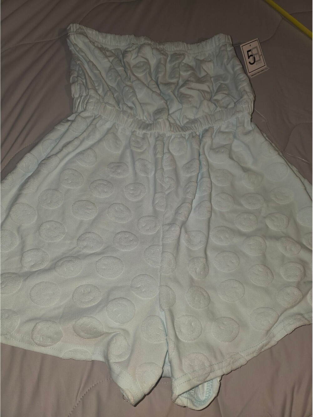 Womens Mint Green Smiley Face Strapless Romper Size Large Textured Lounge NWT
